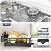 2 in Set Dish Drying Rack and Under Sink Organizer Rack, Large Dish Rack with Drainboard, 2 Tier Pull Out Cabinet Shelf for Kitchen Storage