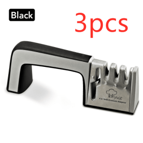 A Four-in-one Family Uses A Sharpener To Sharpen A Kitchen Knife (Option: 3pcs black)