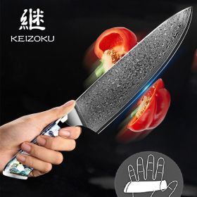 Damascus Steel Chef Knife 8 Inch, Santoku Knife, Boning Knife, Japanese Professional 10Cr15MOV Blade With Hand Forged Hammer Pattern, Ultra Sharp Kitc (Option: Chef knife)