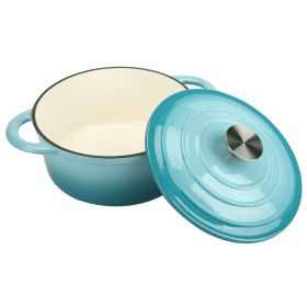 COOKWIN Enameled Cast Iron Dutch Oven with Self Basting Lid;  Enamel Coated Cookware Pot 4.5QT (Color: Teal)