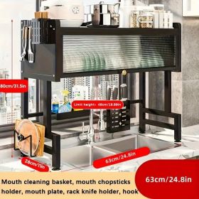 Home with cabinet door kitchen storage rack sink dish tray storage rack Multi-function counter top drain rack (size: 63cm)