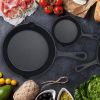 3Pcs Pre-Seasoned Cast Iron Skillet Set 6/8/10in Non-Stick Oven Safe Cookware Heat-Resistant Frying Pan